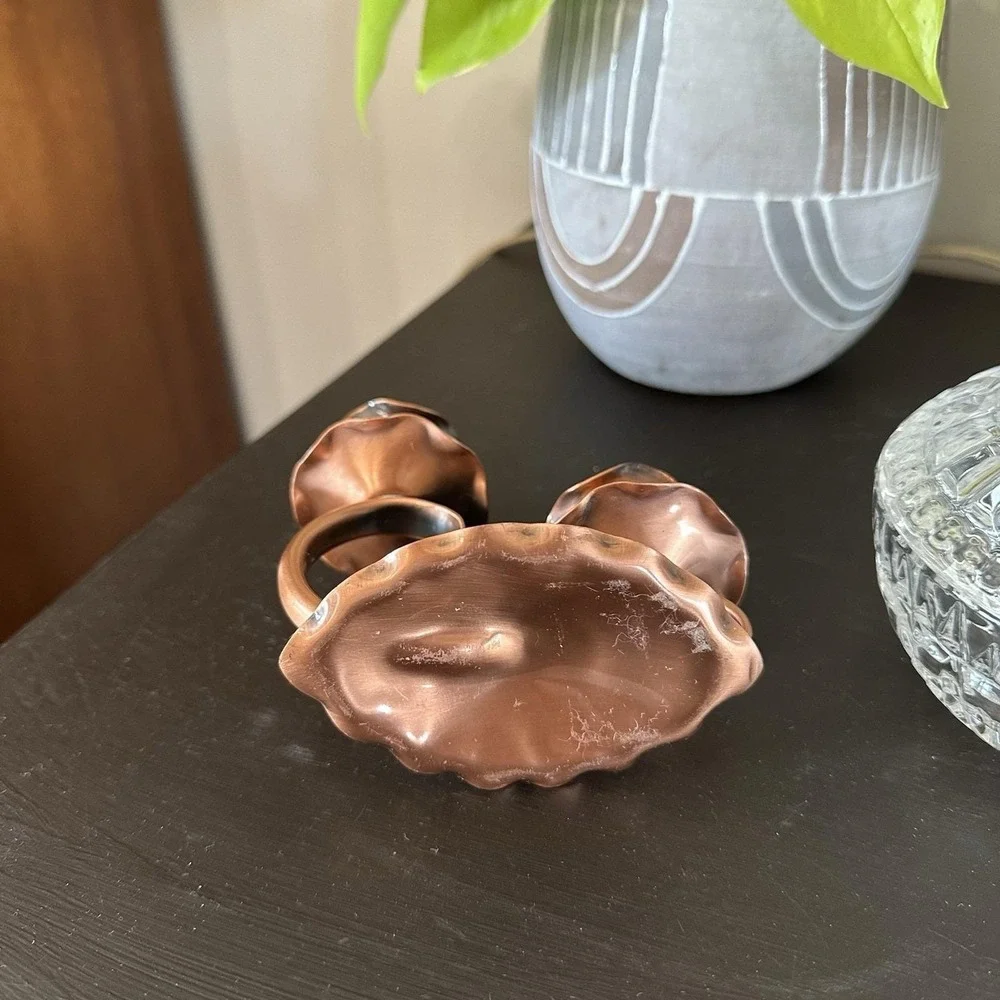 VTG Gregorian Solid Copper Double Candle Holder Scalloped Edge Cottagecore